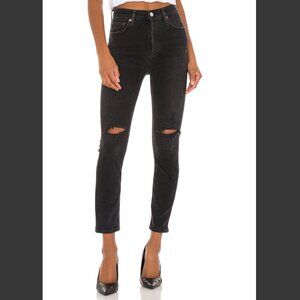 Agolde: Nico High Rise Slim | Black Distressed High Rise Skinny Jeans